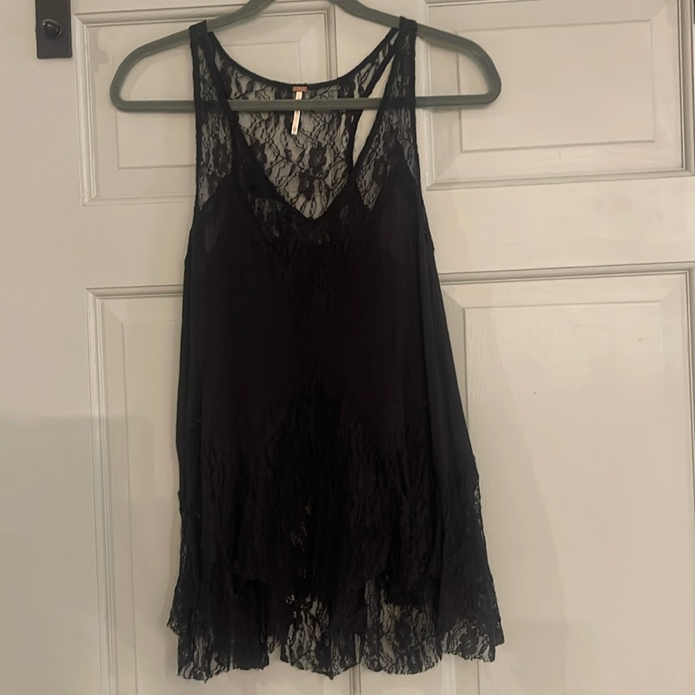 Free People, black lace sheer top, Size XS